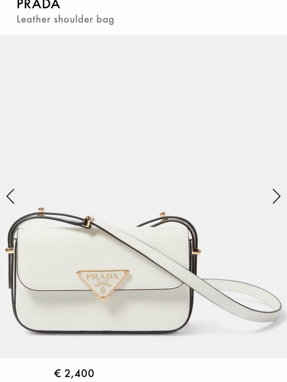 Prada Cream Leather Shoulder Bag with Black Trim and Gold Logo